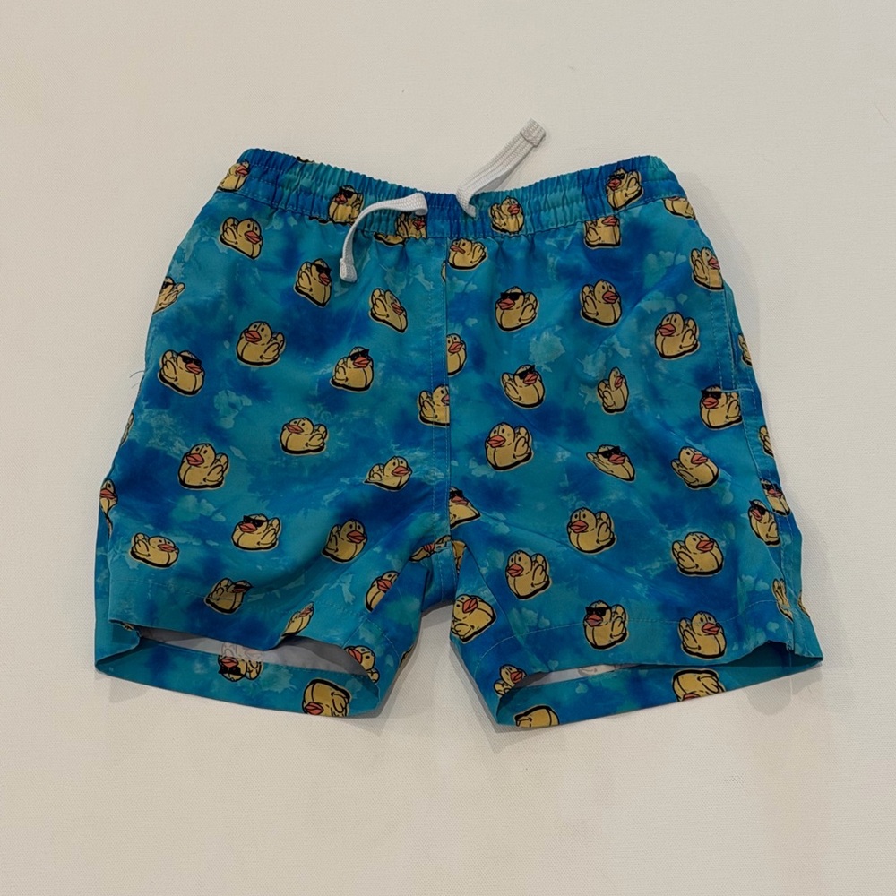 Chubbies Blue Swim Shorts with Yellow Duck Print - size 6